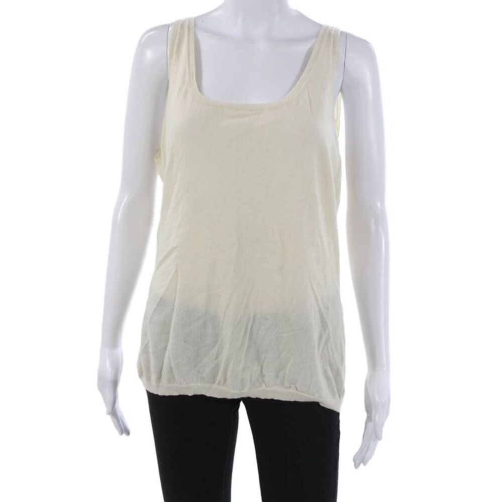Tse Women Beige Cashmere Scoop Neck Sleeveless Basic Tank Size L